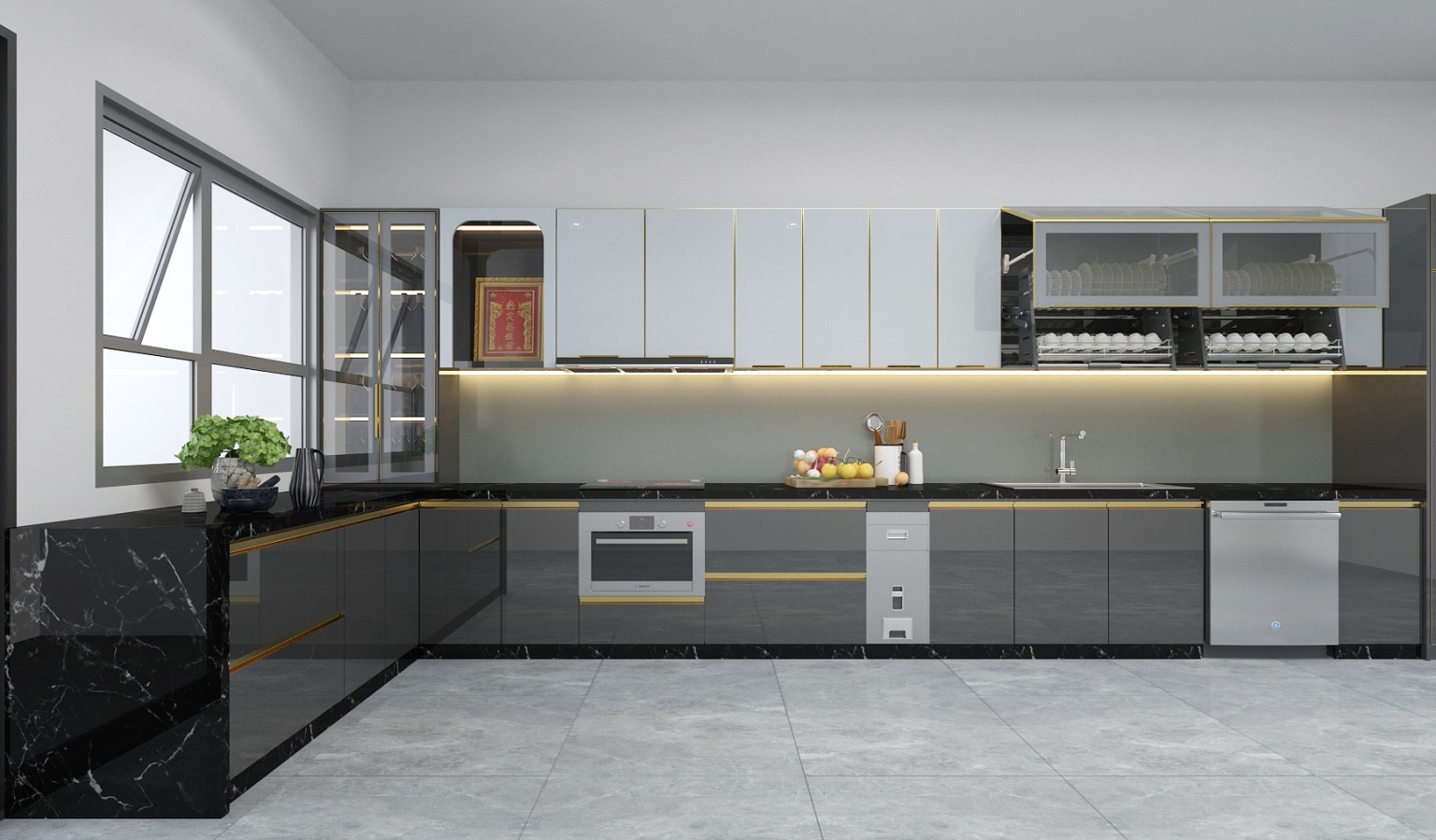 Tủ bếp MDF phủ Melamin Cánh Acrylic CN33