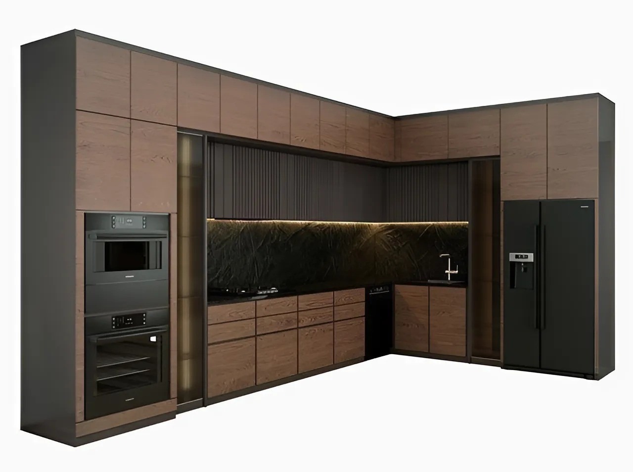 Tủ bếp Plywood phủ melamin vân gỗ óc chó CN21 1 Tủ bếp Plywood phủ melamin vân gỗ óc chó CN21